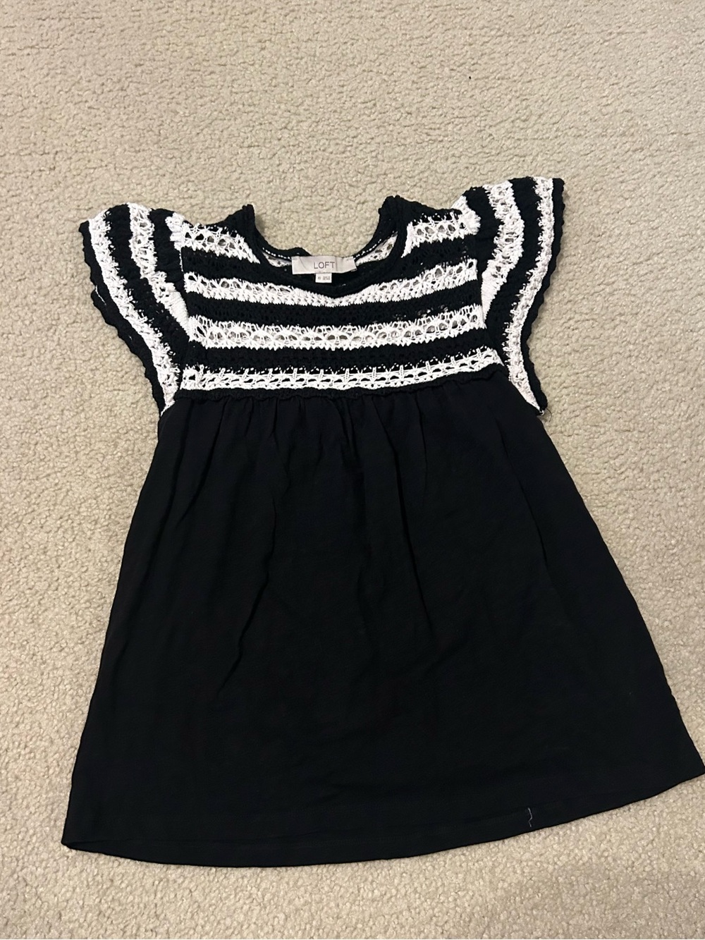 LOFT Black Dress with White Crochet Yoke